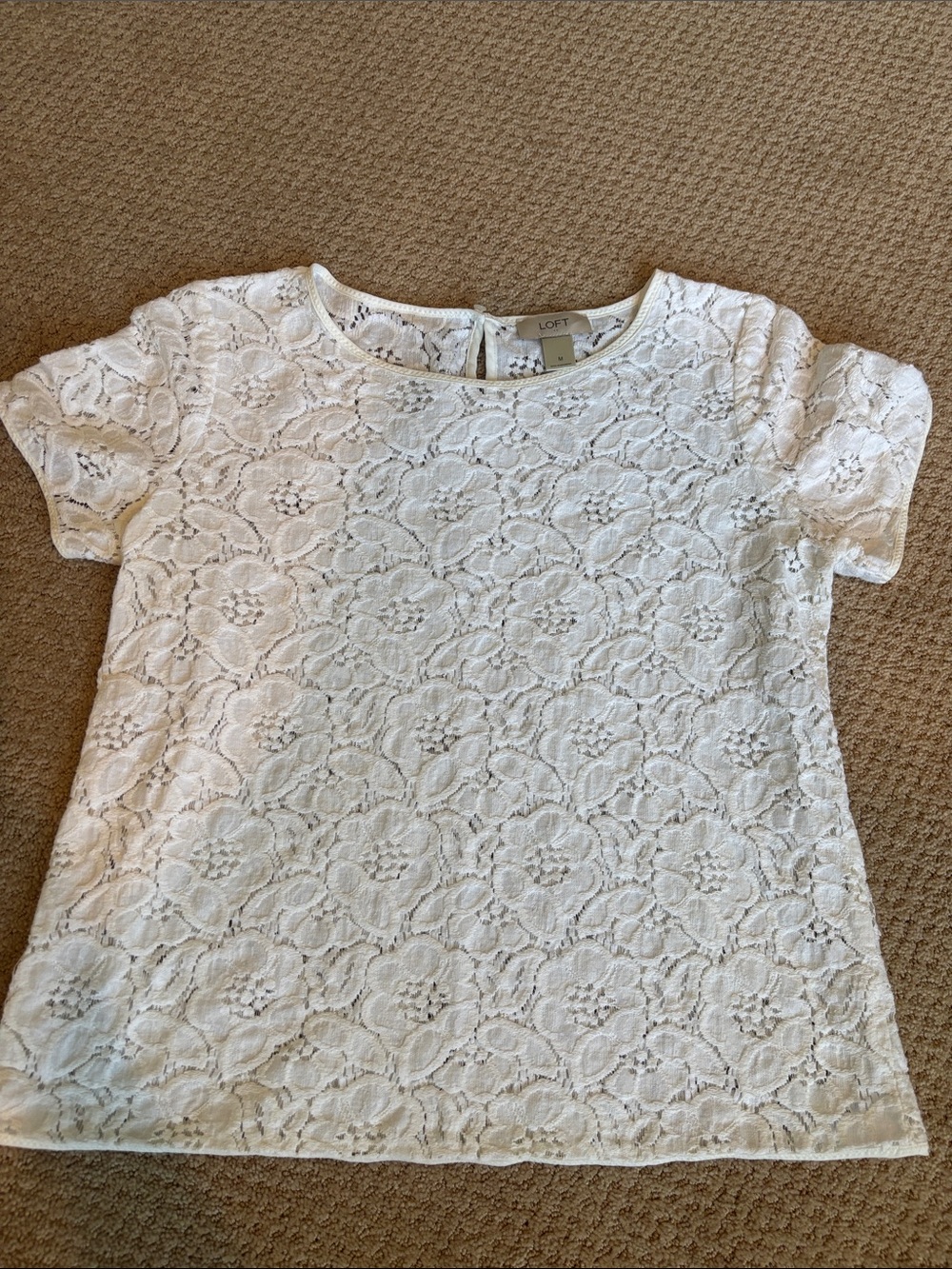 EUC LOFT Cream Floral Lace Short Sleeve Top